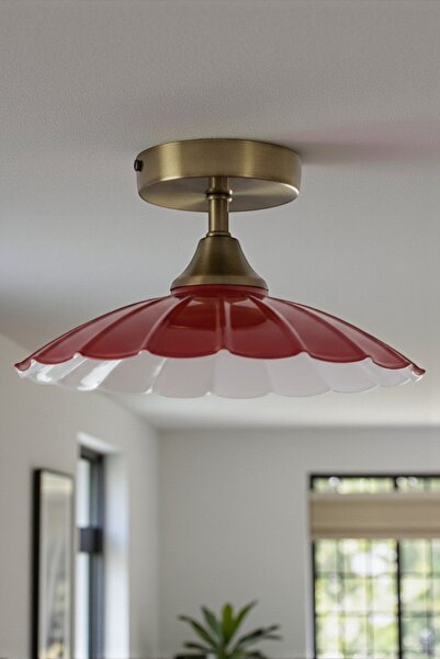 Bamyum Metal Risso Kırmızı Avize Piramit Plafonyer Başlık Tekli Rustik Cafe M...