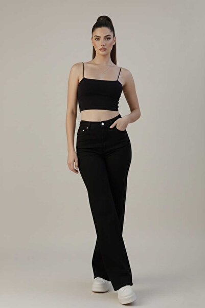 NWC Pantaloni de blugi din denim pentru femei Ice Black Super talie înaltă Ca...