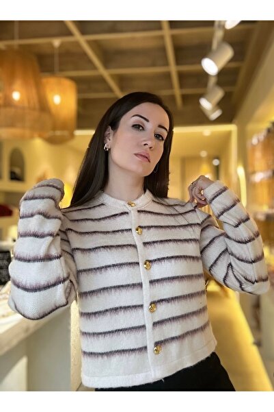 Selin Şardonlu İnce Çizgili Hırka