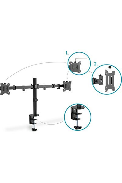 Renvox Dual Arm Desktop Adjustable Monitor Holder 14-32” Tv-Pc Lcd Led Stand ...