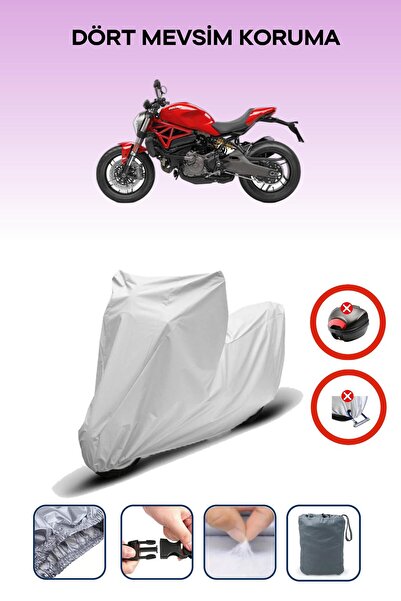 Breen قفل حقيبة خلفية رمادي اللون غير متوافق مع دراجة دوكاتي مونستر 821، قماش متوافق مع الدراجات النارية، 4 مواسم