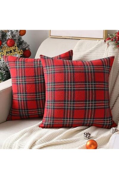 The Bros غطاءان للوسائد بنقشة مربعات، مقاس 18 × 18 بوصة، مناسبان لعيد الميلاد
