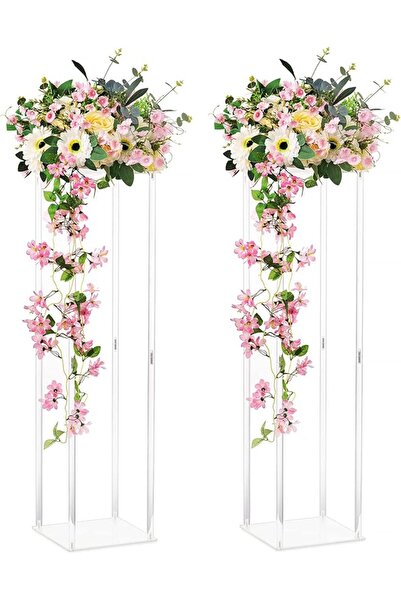The Bros مزهريات أكريليك لتزيين طاولات حفلات الزفاف - عبوة من قطعتين، ارتفاع 39 بوصة، تصميم هندسي