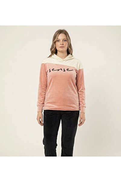 turkish هودي نسائي مريح بتدرج لوني ناعم – Off-White & Dusty Pink