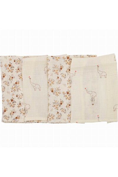 Bubaba Set of 4 cloths, Bubaba, Muslin, Size 40x40 cm, Beige Elephant