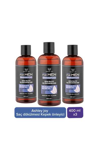 ASHLEY JOY Kepeğe Karşı Etkili Ve Dökülme Karşıtı Magnezyum, Çinko Içeren Mentollü Erkek Şampuanı 400 ml x3