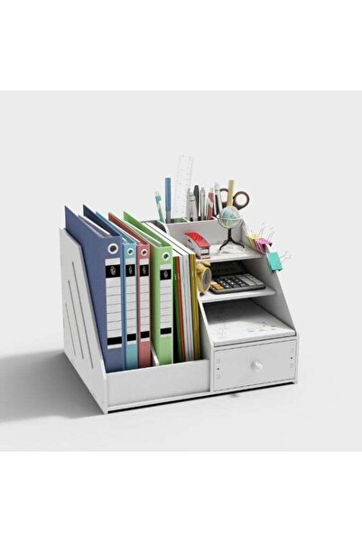 Generic حامل أقلام ومنظم أدوات مكتبية مع درج - منظم مكتب أبيض يمكنك تركيبه بنفسك للمنزل والمكتب والمدرسة