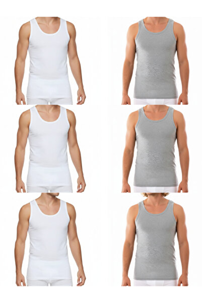 SÜSEN LİNGERİE White and Gray Regular 6-Piece Combed Cotton Men's T-Shirt, Men's Everyday T-Shirt