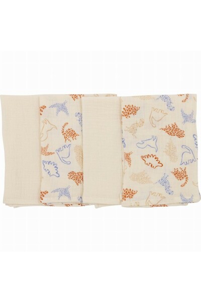 Bubaba Set of 4 cloths, Bubaba, Muslin, Size 40x40 cm, Beige Animals