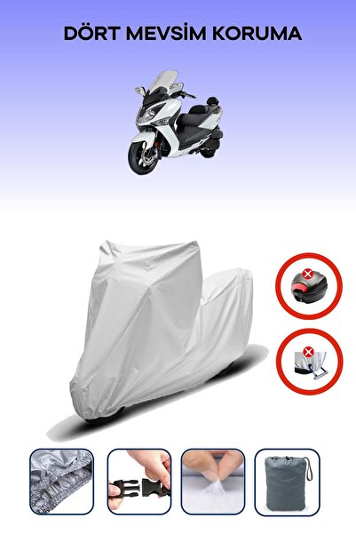 Breen قفل حقيبة خلفية رمادي اللون غير متوافق مع SYM Joymax 250i ABS، قماش دراجة نارية متوافق مع 4 مواسم