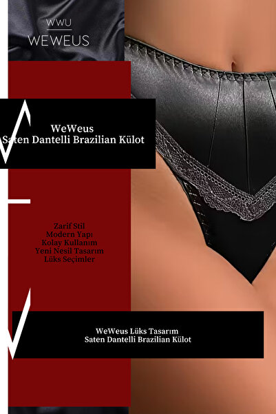 Weweus Luxury Shiny Black Satin Lace Brazilian Panties
