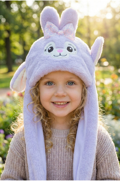 PRVT Kulakları Oynayan Peluş Tavşan Şapka – Kışlık, Yumuşak, Sıcak Tutan, Çoc...