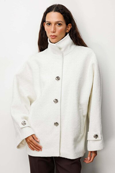 Ekol Yarasa Kol Simli Kaşe Kaban