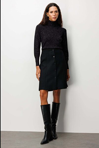 Ekol Önü Düğmeli Midi Kaşe Etek