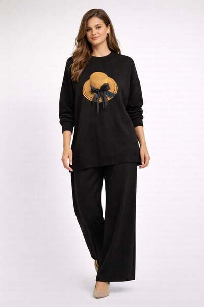 bezeXL Plus size front Printed double knitwear set black