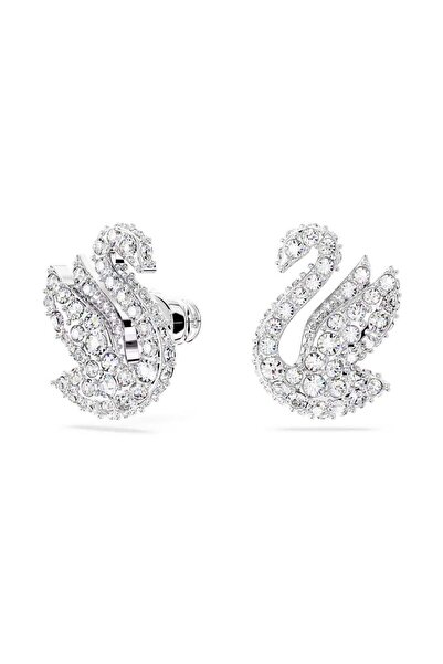 Swarovski Swan düğme Küpeler, Kuğu, Beyaz, Rodyum kaplama