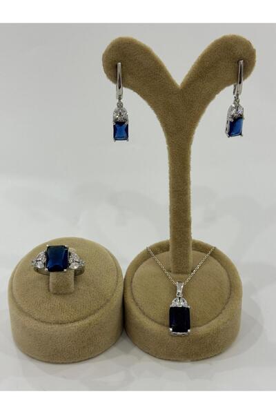 DURAN TAKI TASARIM Safir Taşlı Gümüş Set