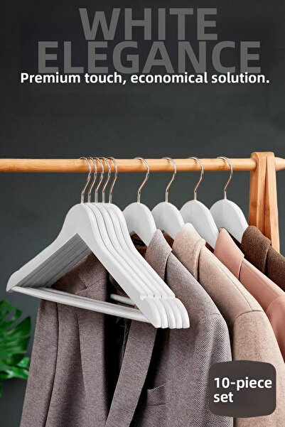 Transformacion 10-Piece Luxury White Clothes Coat Hangers - Ergonomic & Non-Slip Plastic Hanger Set - Wood Look