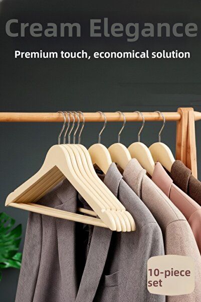 Transformacion 10-Piece Luxury Cream Clothes Hangers - Ergonomic & Non-Slip Plastic Hanger Set - Wood Look