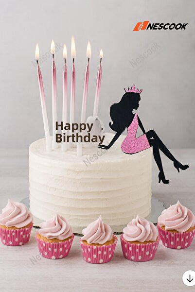Neskuk شمعة الباستا + توب كيك + 12 كبسولة كب كيك + عيد ميلاد