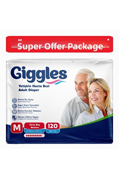 giggles Adult Waistband Diapers Medium 4 Packs of 30 120 Pieces
