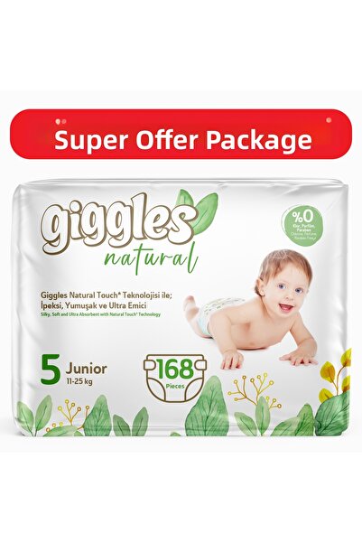 giggles حفاضات أطفال قطن جونيور مقاس 5 طبيعي 168 قطعة