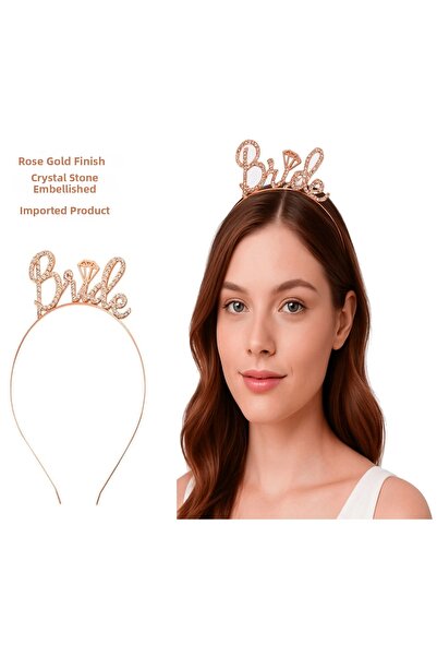 CT STONES Rose Gold Colored Stone "Bride" Bridal Tiara – Handwritten Font
