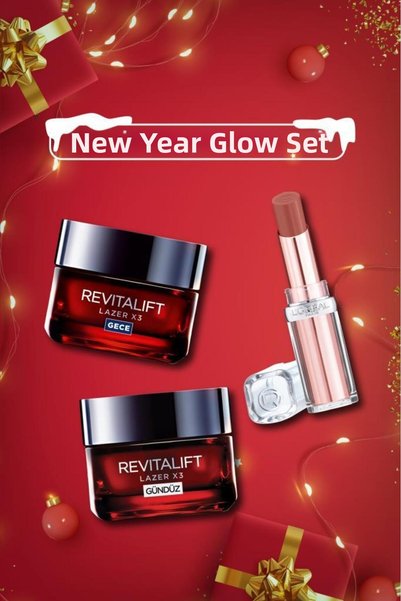 L'Oreal Paris New year's essentials care set color riche shine lipstick & rev...