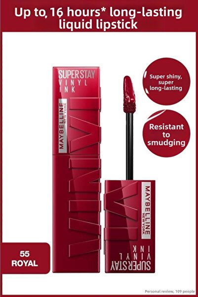 Maybelline New York Super Stay Vinyl Ink Uzun Süre Kalıcı Likit Parlak Ruj 55...