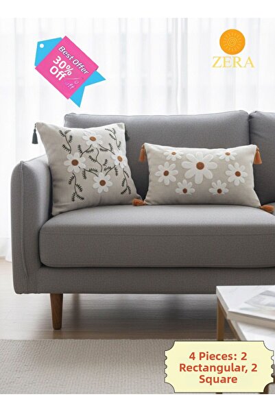 zera collection Husă de pernă decorativă 4 bucăți, modernă, cu broderie Punch...