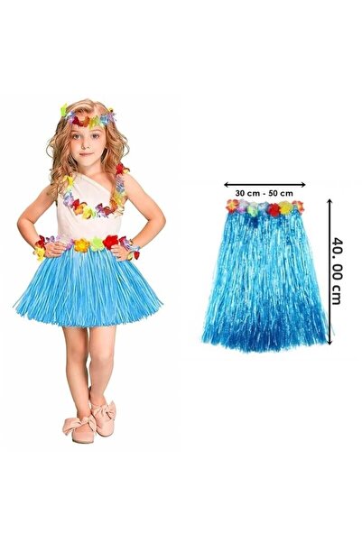 Skygo Adult and Children Matching Blue Color Tasseled Hawaiian Luau Hula Skir...