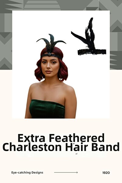 shop Μαύρο στέμμα μαλλιών Charleston (Gatsby) με φιγούρες από φτερά - Vintage...