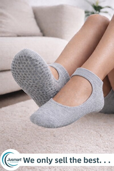 Jusmart Сиви дамски балетни чорапи за йога ◆ Памучна подметка със силиконово ...