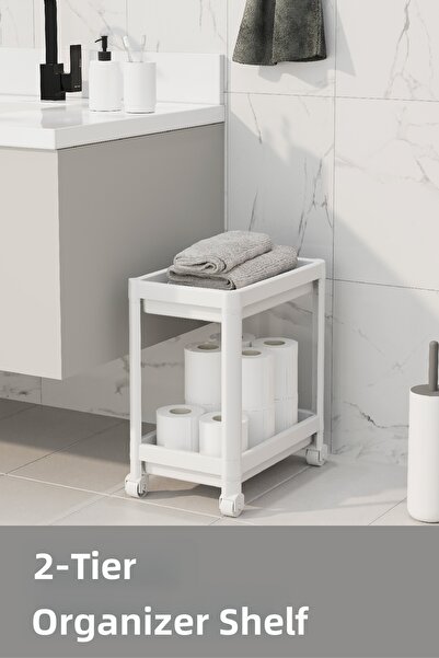 Vienev Λευκό κυλιόμενο ράφι οργάνωσης 2 επιπέδων - για μπάνιο, κουζίνα και κά...