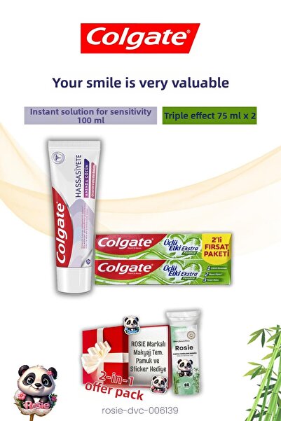 Colgate معجون أسنان ثلاثي التأثير عبوة من قطعتين، حل فوري للحساسية وروزي