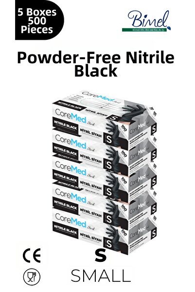 COREMED قفازات فحص من النتريل الأسود خالية من البودرة، مقاس S - 5 عبوات من 10...
