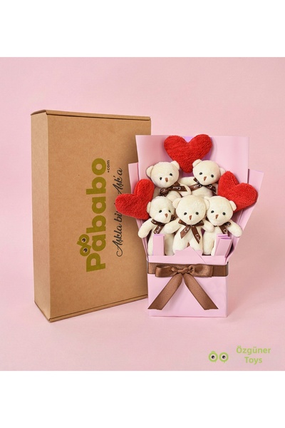 Özgüner Oyuncak New Year's Gift Teddy Bear Bouquet – Special Teddy Bear Bouquet Cream for Your Loved Ones