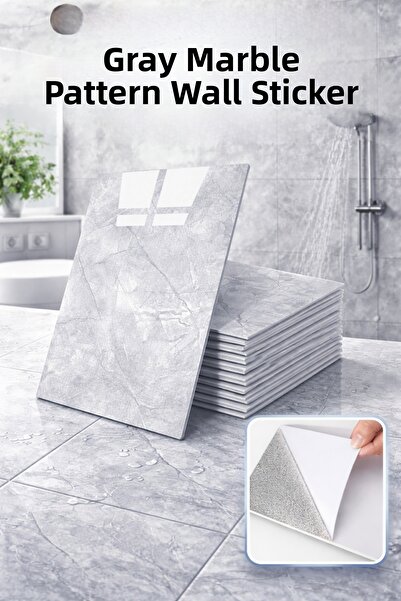 Eco Lounge Gray Marble Pattern Adhesive Wall Sticker |   Waterproof |   Easy ...