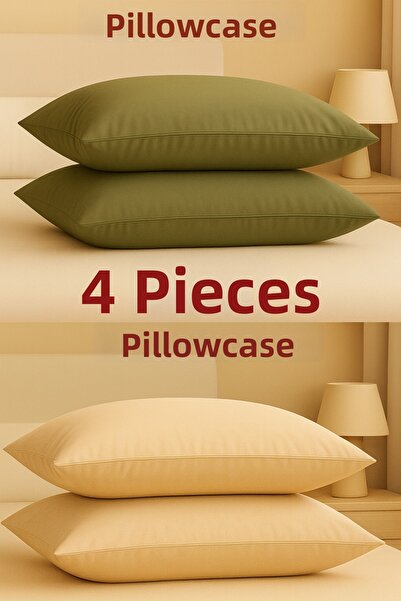 ÇIQRIK HOME 4 Pieces 50 X70 cm 100% Cotton Zippered Pillowcases Khaki/Beige