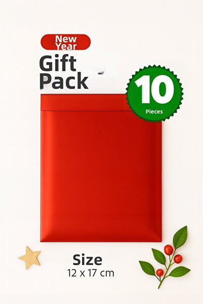 Pleksinova عبوة هدايا رأس السنة باللون الأحمر غير اللامع مع شريط لاصق مقاس 17 × 25 سم - 10 قطع