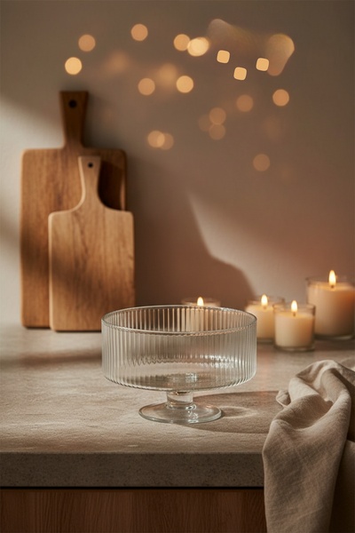 DİVAYS وعاء زجاجي مخطط بقاعدة، طبق تقديم مزخرف للفواكه والحلويات