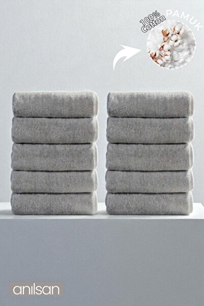 Anılsan Set de 10 prosoape de mână gri uni - 50x90 cm, 225 gr, bumbac 100% , ...