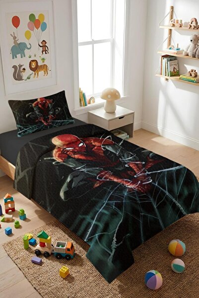 Dolce Mariee طقم غطاء سرير للأطفال والمراهقين من قماش سبايدرمان المخملي (قطعت...