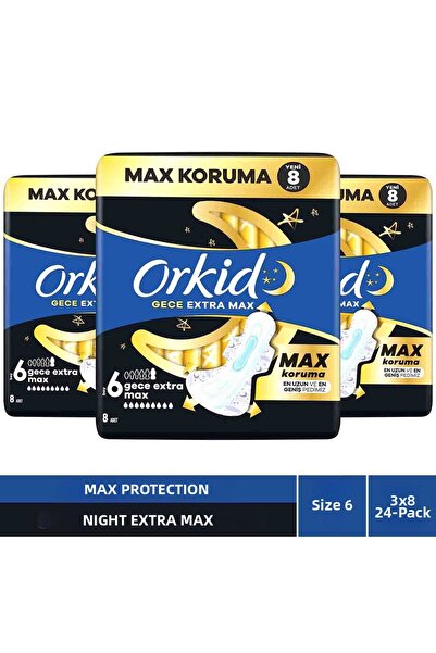 Orkid ألترا نايت إكسترا ماكس (مقاس 6) 8 قطع فوط صحية ×3