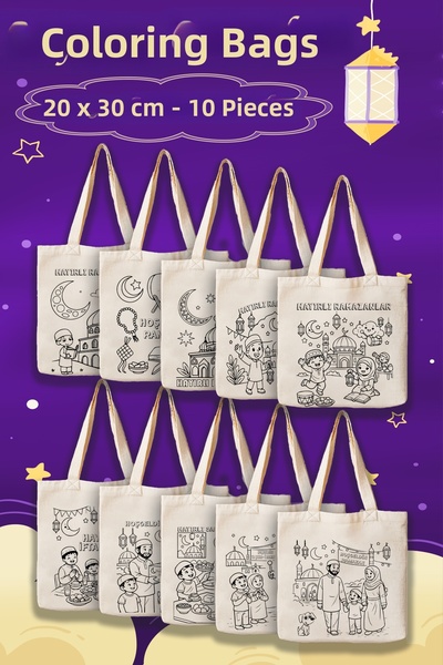 ÇANTAPAK مجموعة من 10 حقائب تلوين بتصميم رمضان - حقائب أنشطة تعليمية مقاس 20×...