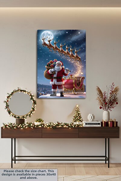 DekorHane Metal Print - Santa Claus, Deer with Car Gift Tabletop Christmas Tabletop, New Year Decorative Design