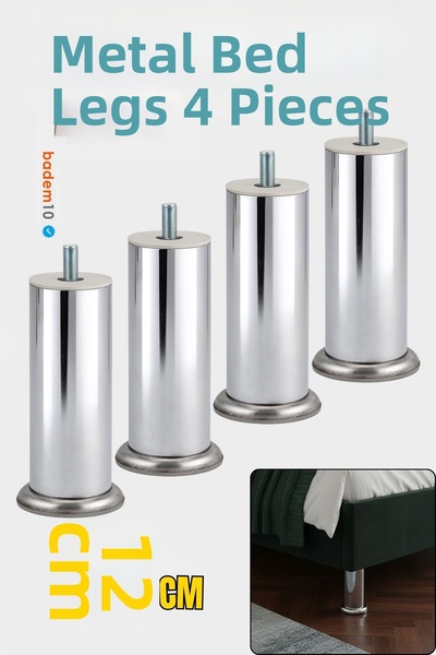 Badem10 Chrome 4Pcs Silver 12cm Thick 51mm Metal Furniture Leg Durable Armchair Sofa Tv Unit M8 Bolt