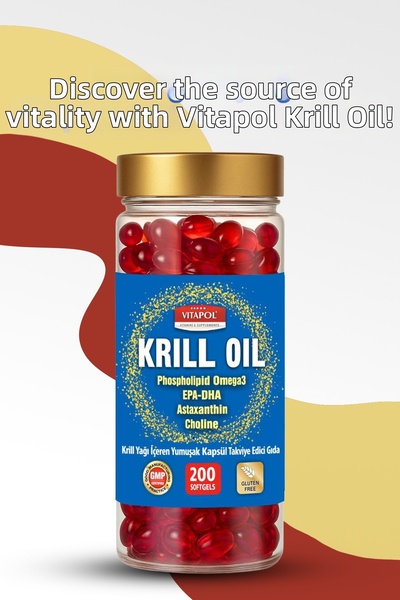 Vitapol مجمع زيت الكريل 200 كبسولة أستازانتين، الكولين، فوسفاتيديل سيرين، أوم...