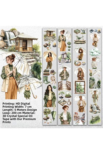 Onwize شريط PET سبرينج رين سيرينيتي |   شريط لاصق بتصميم المطر لألبومات القصا...