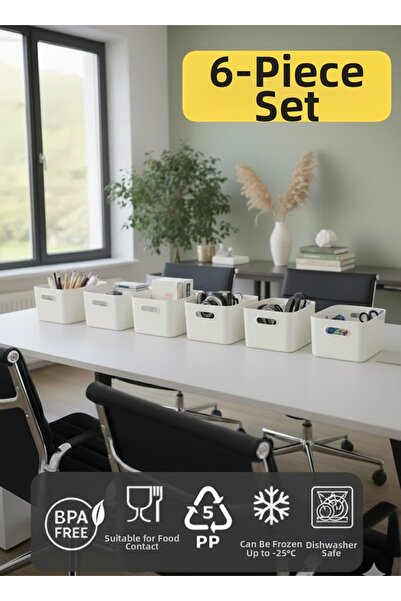 VİALEX 6 bucăți organizator de birou, culoare albă, coș din plastic, organizator multifuncțional